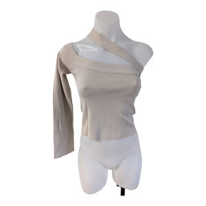 Gauge Womens Size Small One Shoulder Shirt Top Tan Long Sleeves